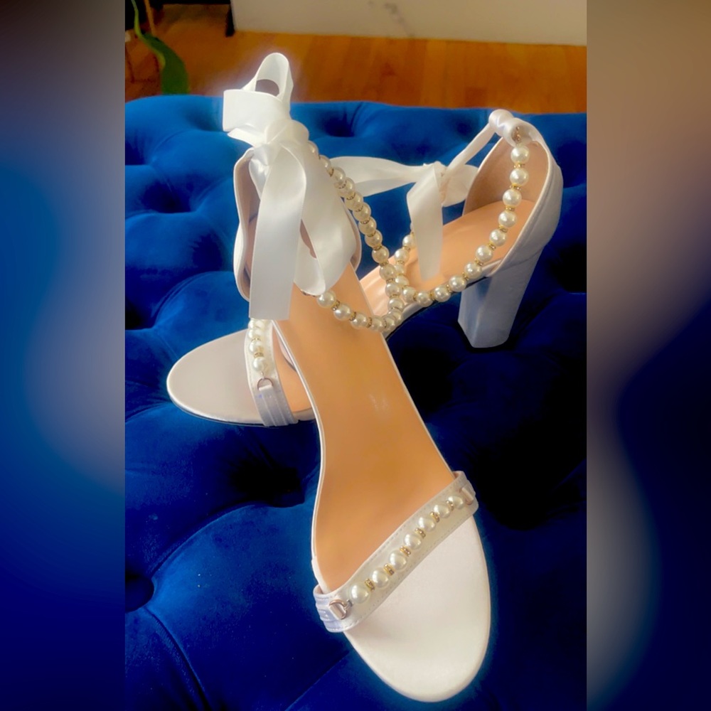 White Satin Pearl Heels